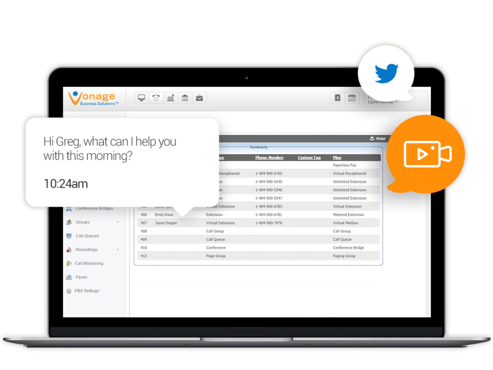 screenshot of Vonage Business Communications